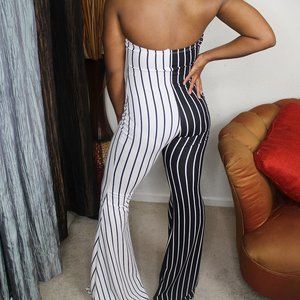 "Tuxeda Dreams" Black and White Backless Jumpsuit
